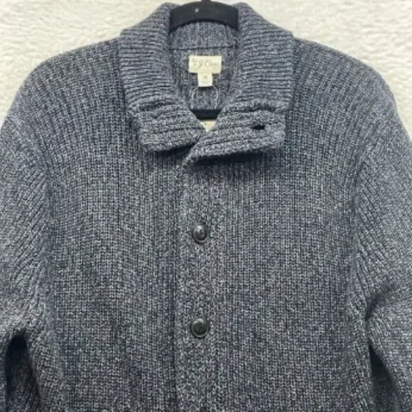 J Crew Sweater Mens Medium Gray Marled Cotton Mockneck Cardigan Cozy Knit Preppy